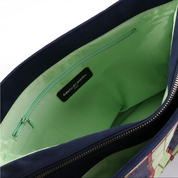 New Roberta di Camerino Zip Tote Bag Canvas Blue Microfiber NWT 🌺 - Picture 3 of 4